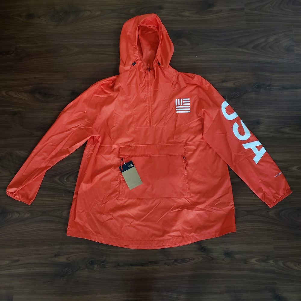New Womens XL North Face "Firey Red" Hooded Anorak Windbreaker Pullover Packable